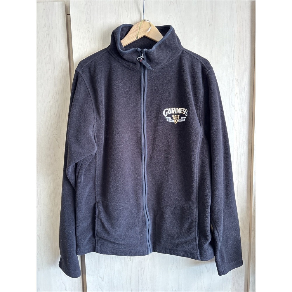 Guinness Jacket Womens XLarge Black Fleece Full Zip Embroidered Logo Long Sleeve